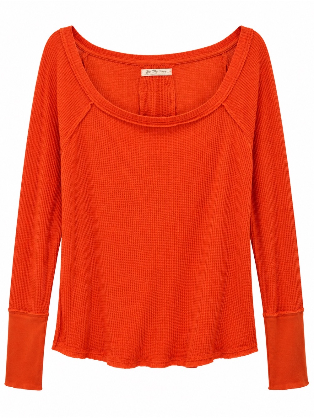 Free People Orange Waffle-Knit Long Sleeve Top